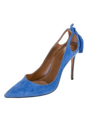 Aquazzura Blue Suede Pointed Tassel Pump